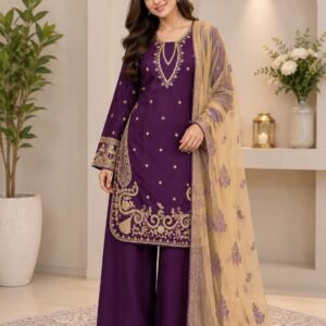 3 Piece - Embroidered Cotton Suit - 05