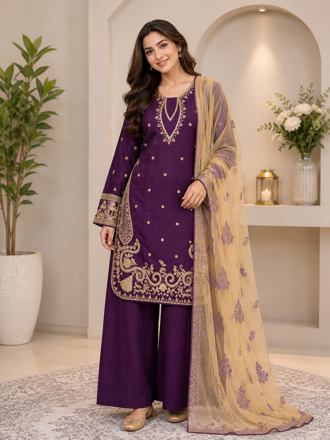 3 Piece - Embroidered Cotton Suit - 05