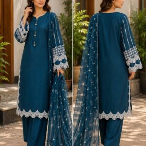 3 Piece - Embroidered Cotton Suit - 03