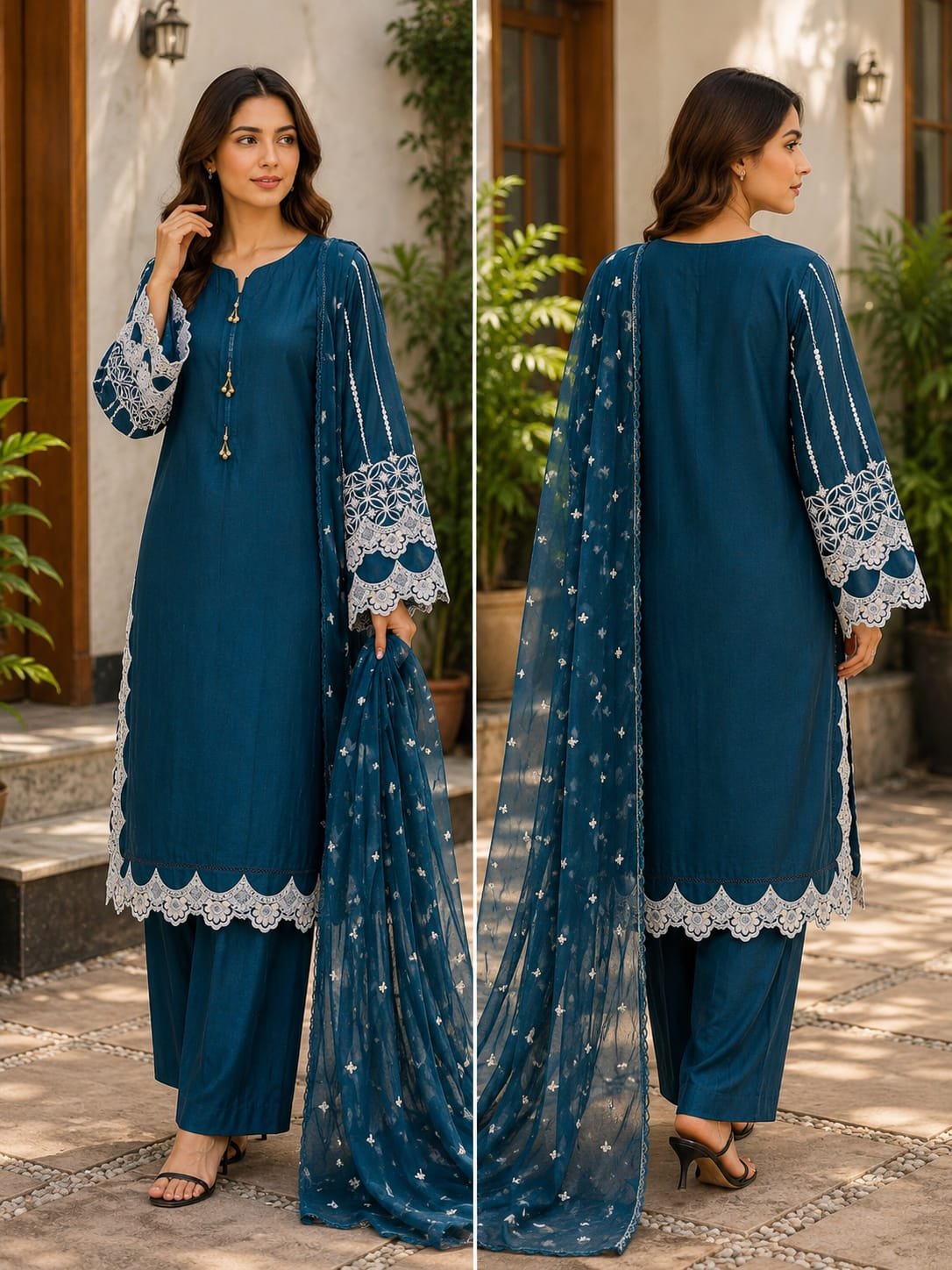 3 Piece - Embroidered Cotton Suit - 03