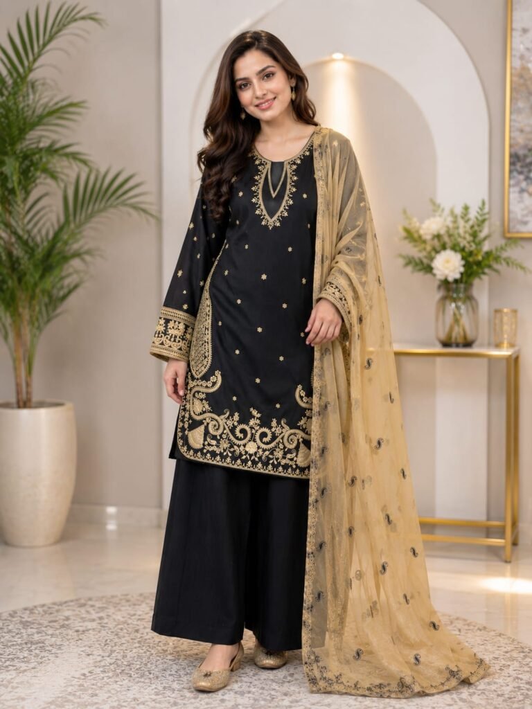 3 Piece – Embroidered Cotton Suit – 04