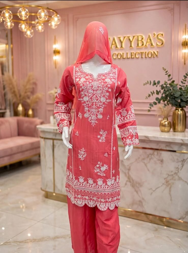 3 Piece - Embroidered Cotton Suit - 09