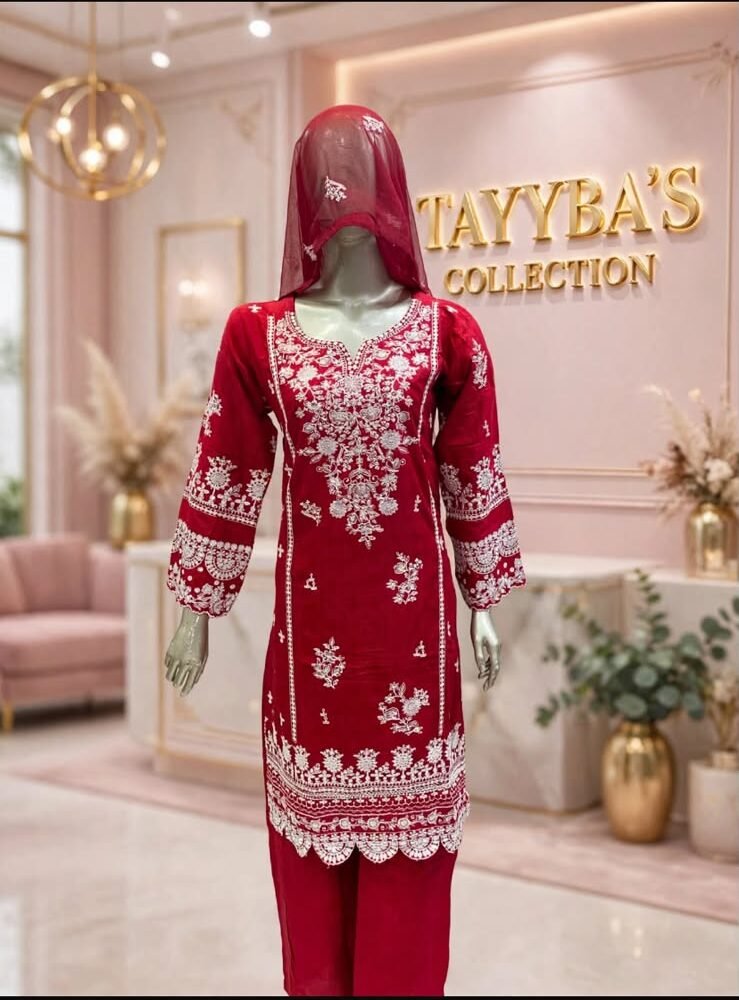 3 Piece - Embroidered Cotton Suit - 06